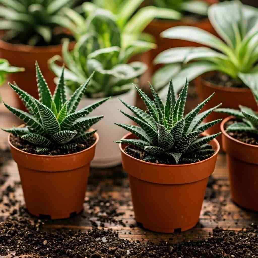 Various houseplants on a table