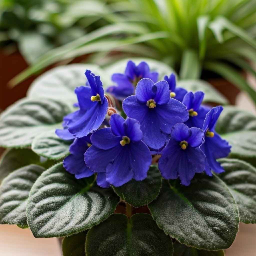 Vibrant African violet plant close-up