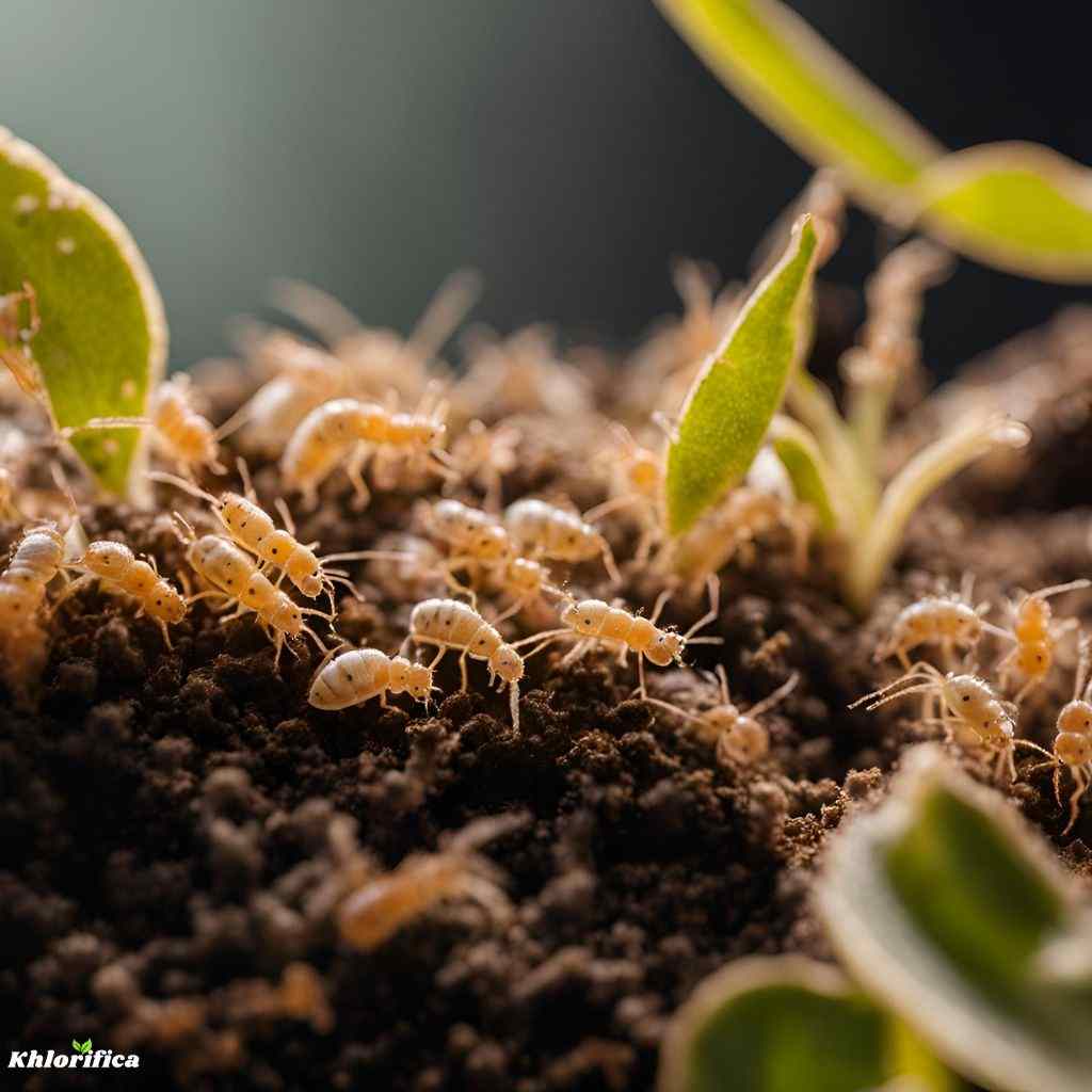 springtail pests on indoor plant potting soil