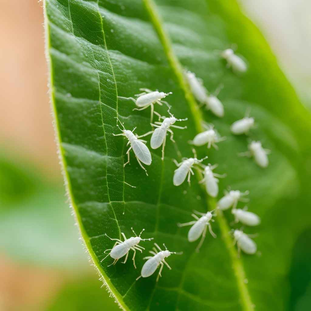 whiteflies invading a leaf