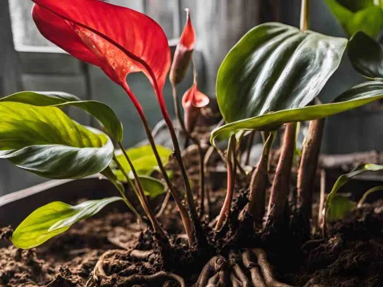 Root rot signs and effects on anthurium plant