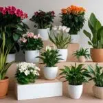 a display of flowering indoor plants