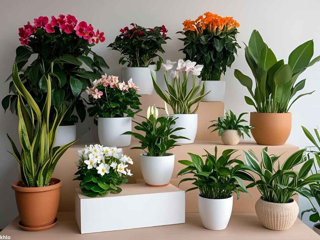 a display of flowering indoor plants