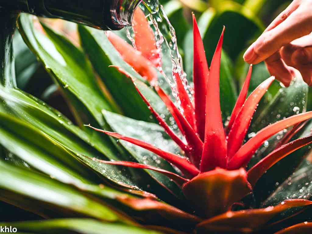 a person watering their bromeliads outside with a wateringcan