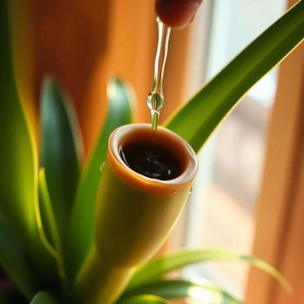 central cup watering and filling of a bromeliad