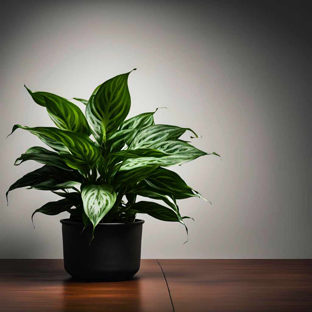 low light Chinese evergreen plant in a dark room