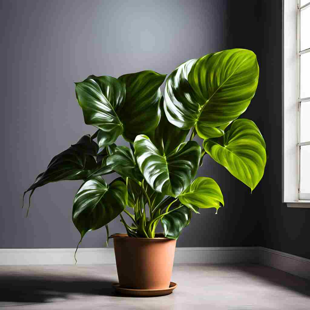 low light Philodendron plant in a dark room