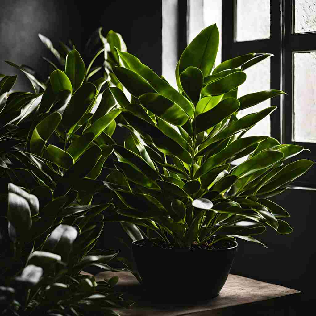 low light ZZ plant in a dark room