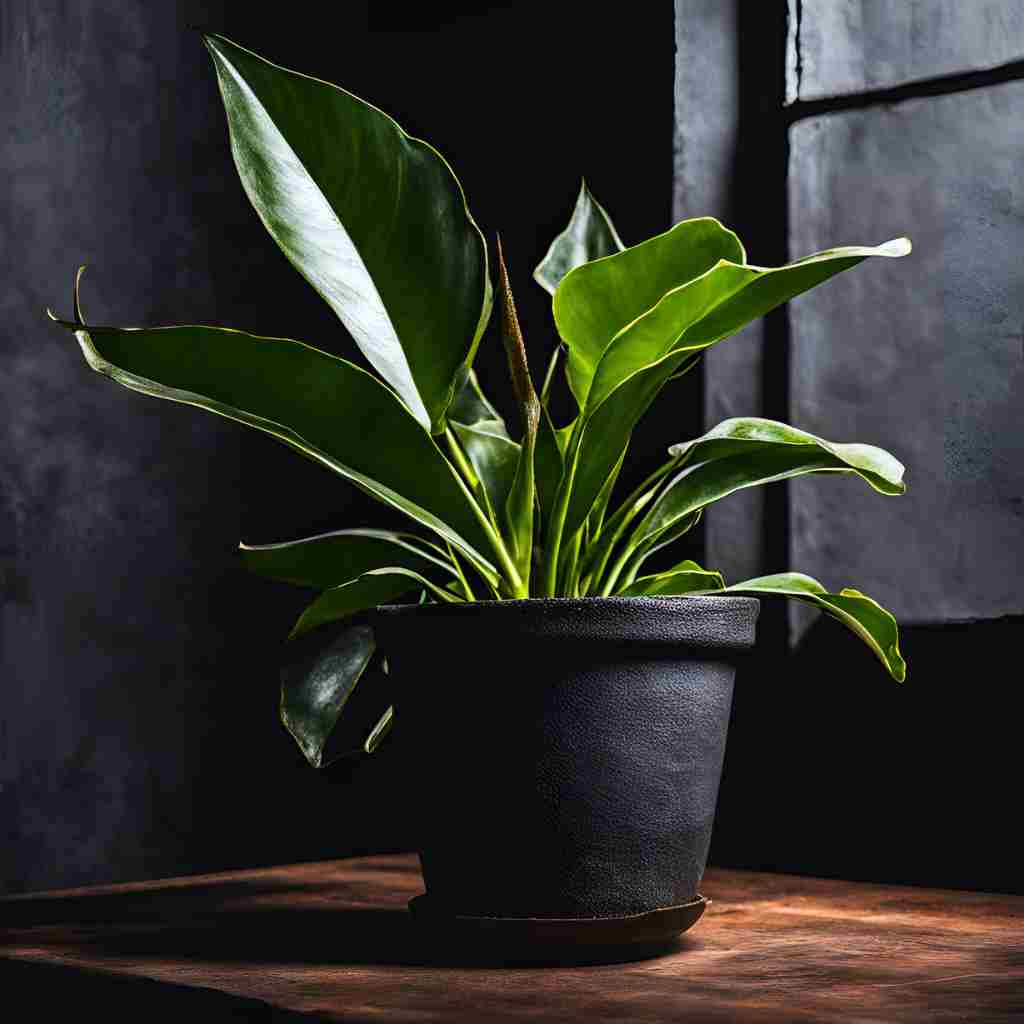 low light cast iron plant in a dark room