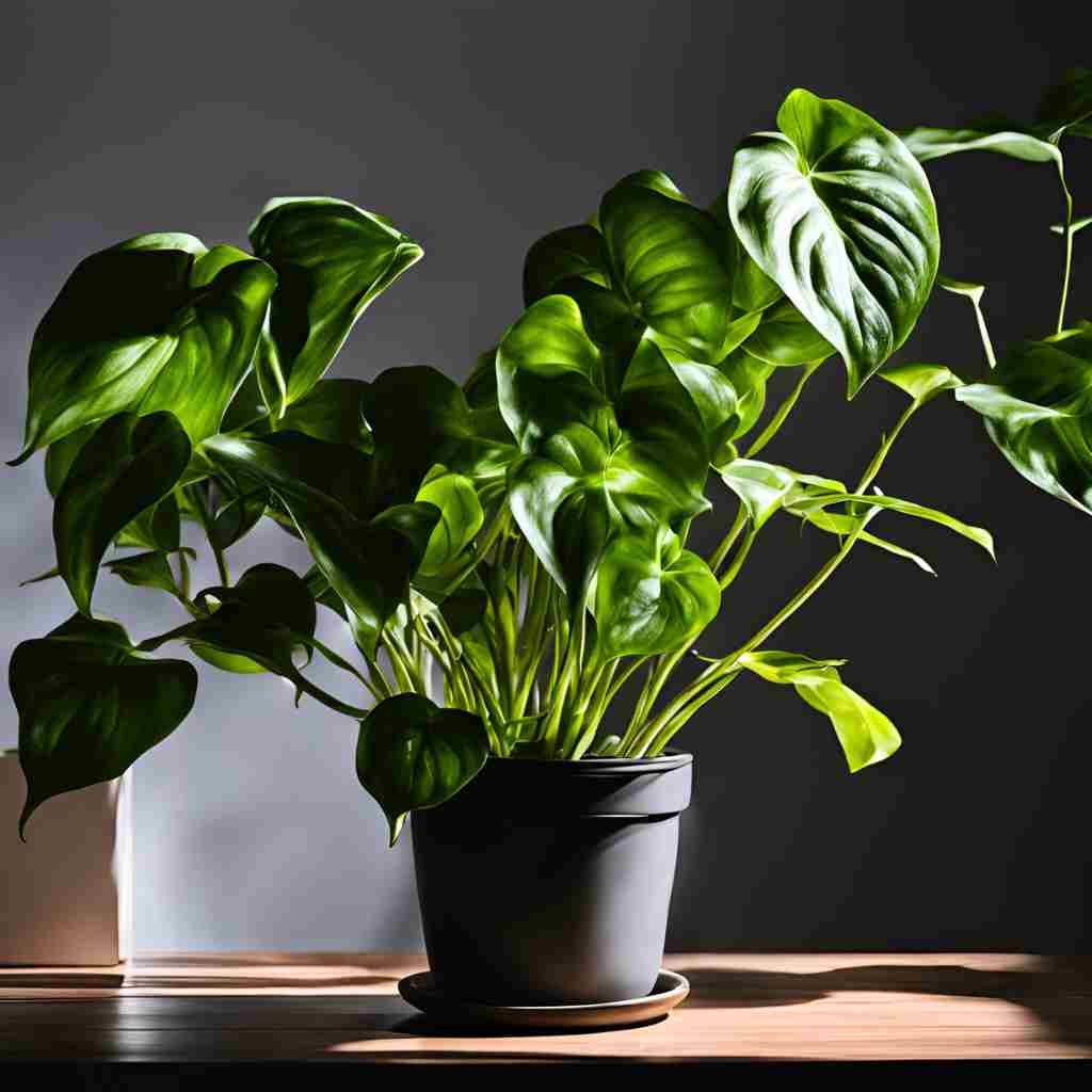 low light pothos plant in a dark room