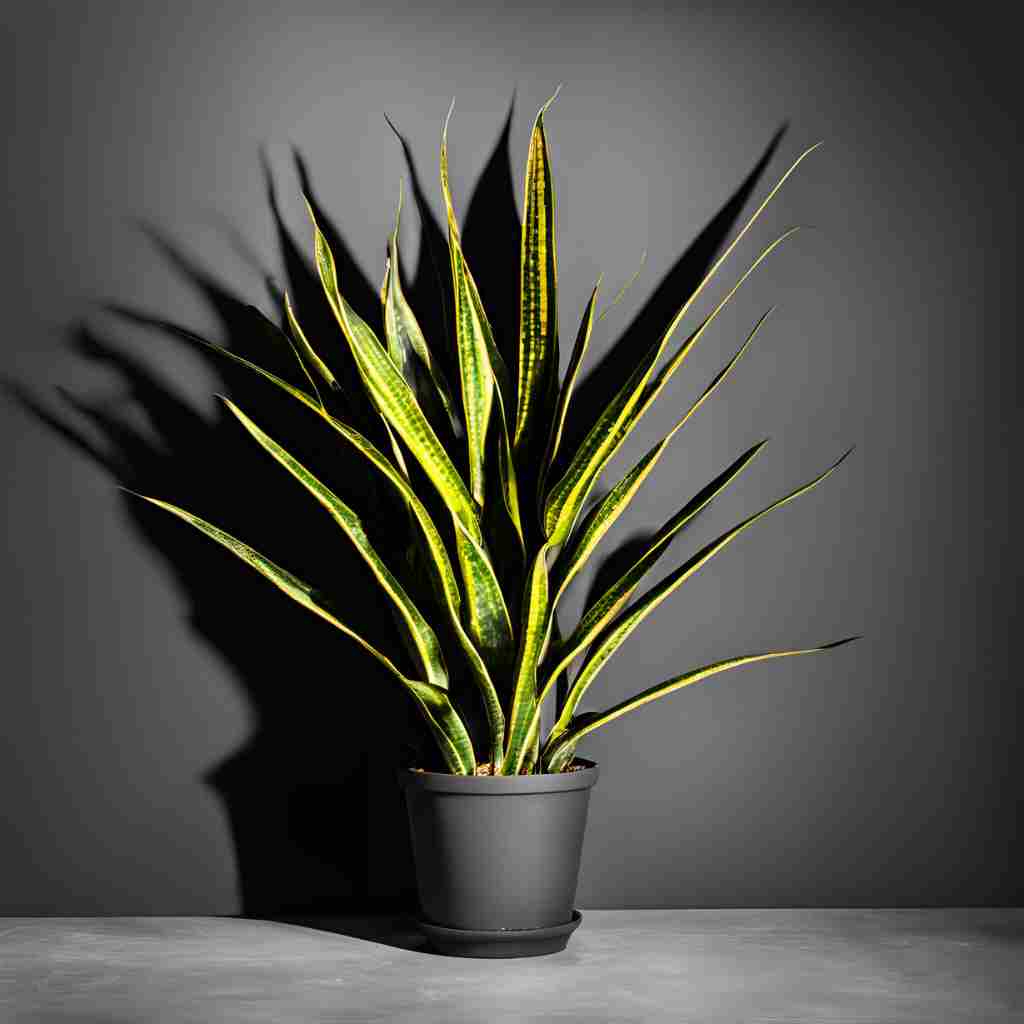 low light snake plant in a dark room