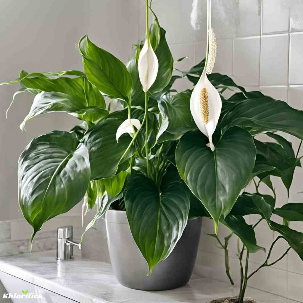 peace lily plant on a bathroom table