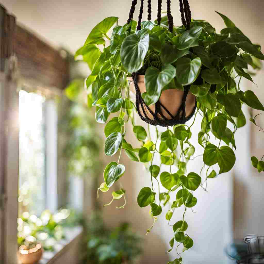 Pothos plant hanging indoors