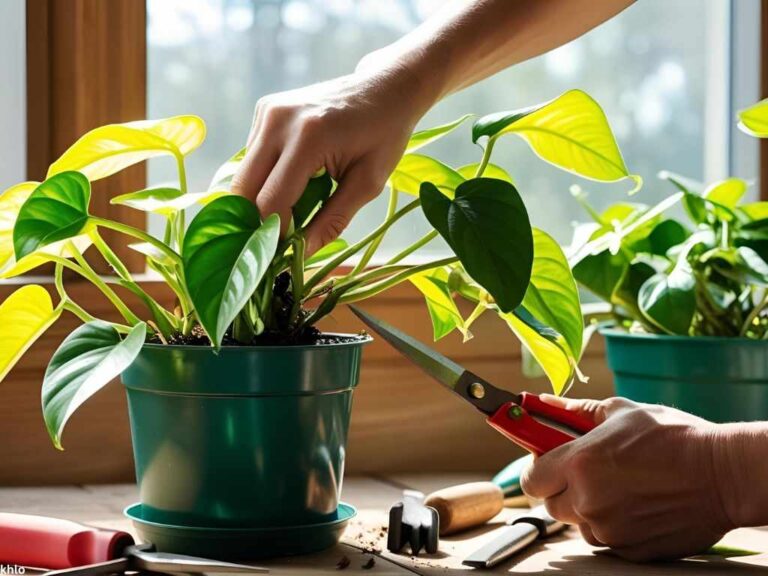 Pruning of a Pothos plant to promote bushiness