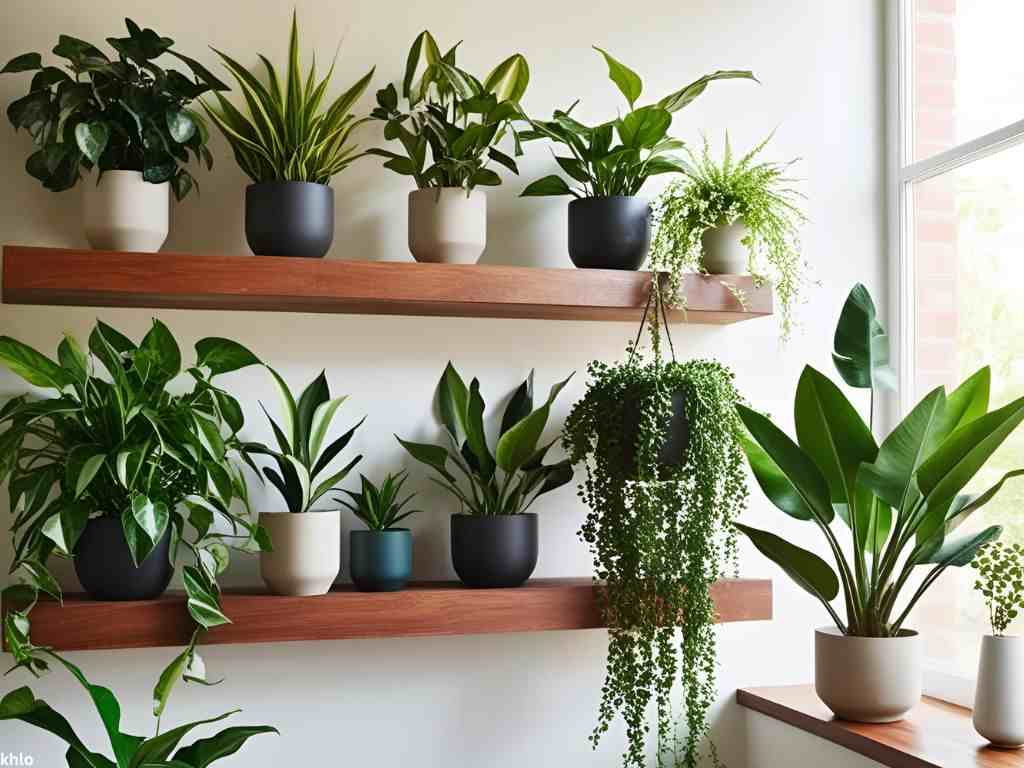 houseplants on a shelve