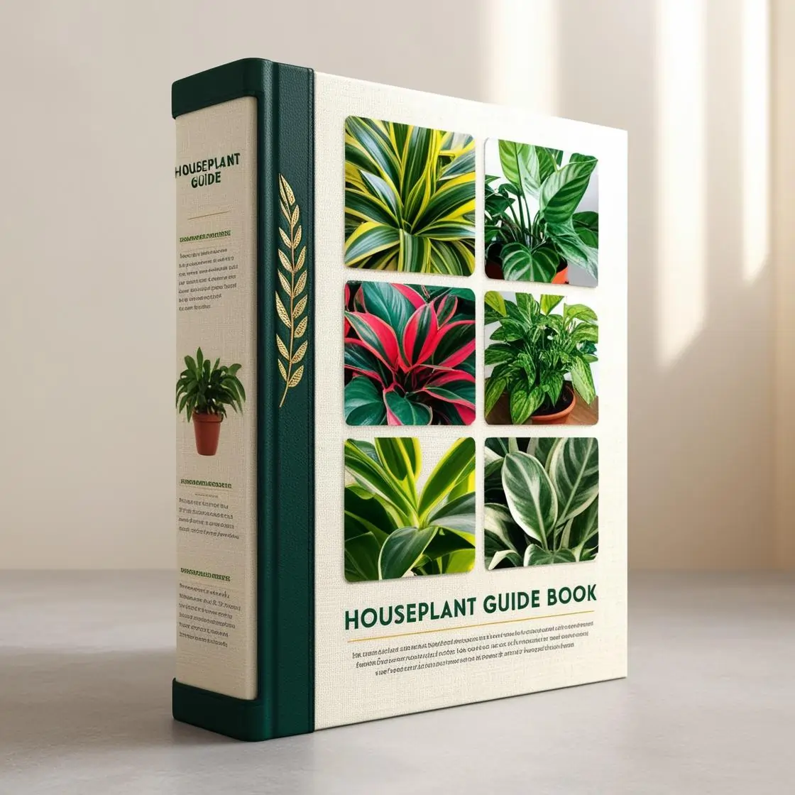 a 3D photorealistic illustration of a houseplant guide book