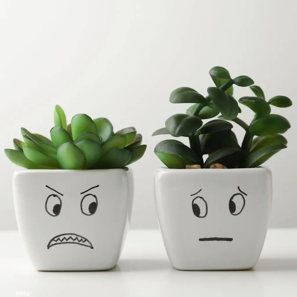 a pest-infestation illustration of two angry houseplants in a dummy pot